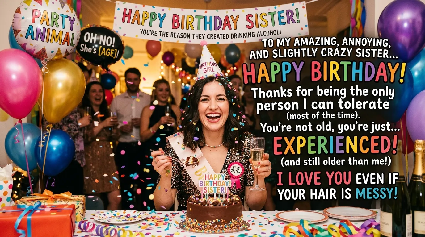 funny sister birthday wishes